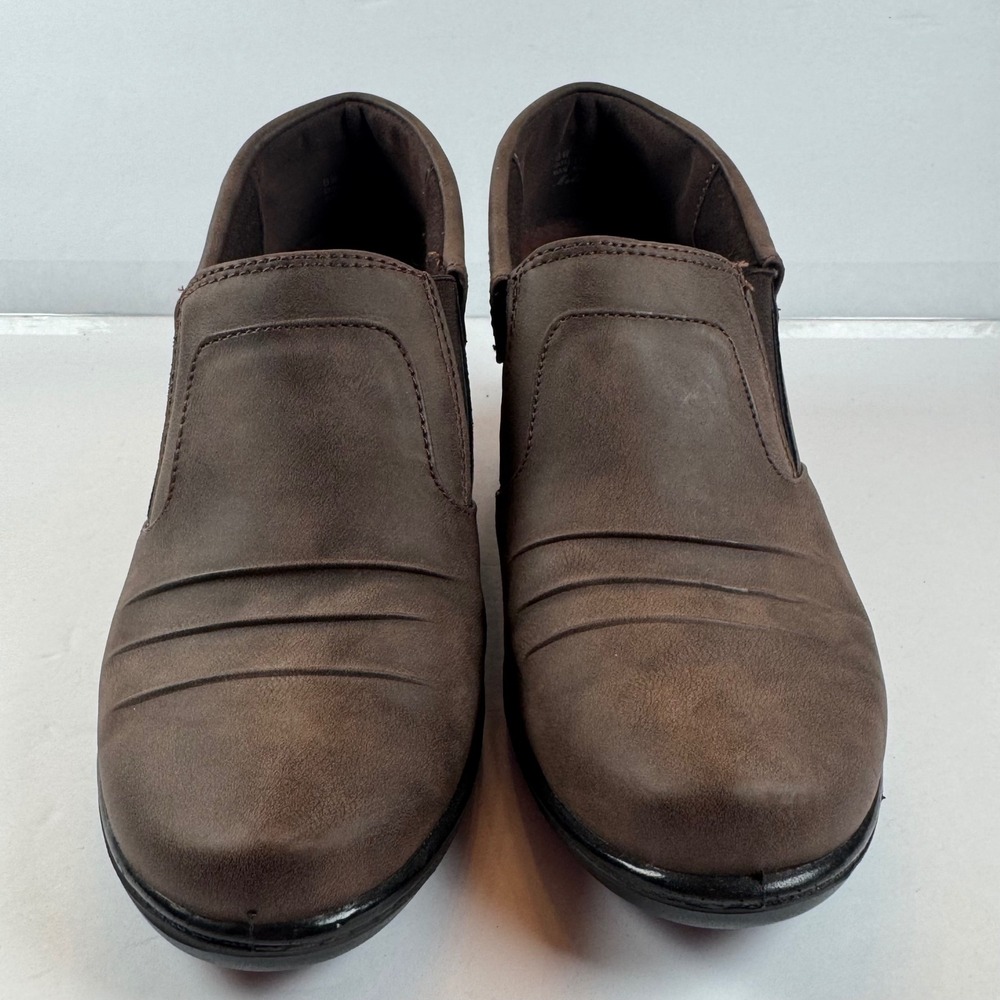 Easy Street Comfort Wave Brown Slip On Heeled Booties Womens 8W Ruched Round Toe